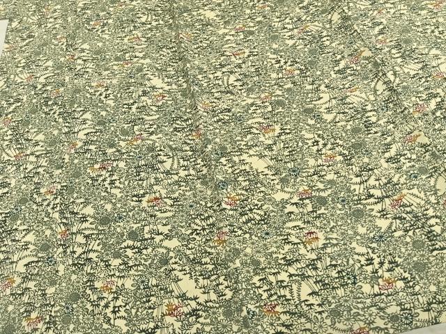 平和屋着物▽上質な小紋 単衣 型染め 草花文 鬼しぼ縮緬 正絹 逸品 未使用 AABC0333fy