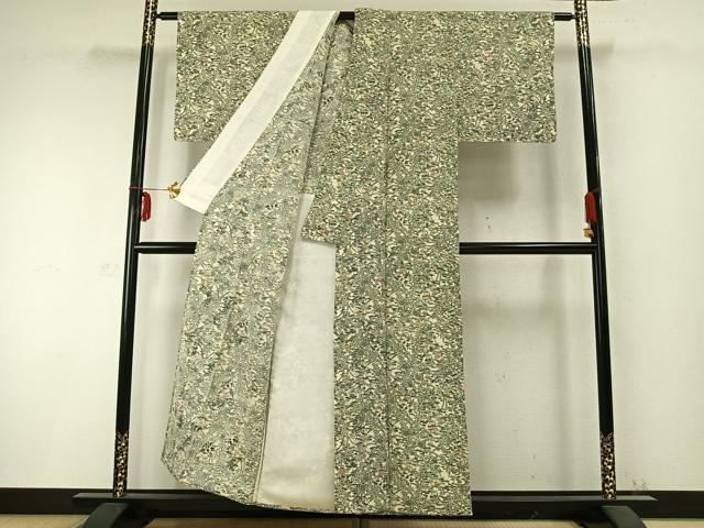 平和屋着物▽上質な小紋 単衣 型染め 草花文 鬼しぼ縮緬 正絹 逸品 未使用 AABC0333fy