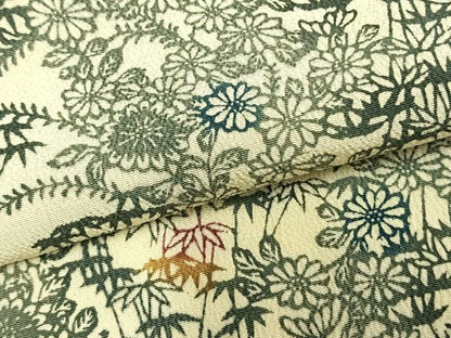 平和屋着物▽上質な小紋 単衣 型染め 草花文 鬼しぼ縮緬 正絹 逸品 未使用 AABC0333fy
