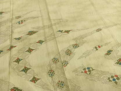 平和屋着物▽訪問着 単衣 紬地 吉祥文 正絹 逸品 AABC0352fy