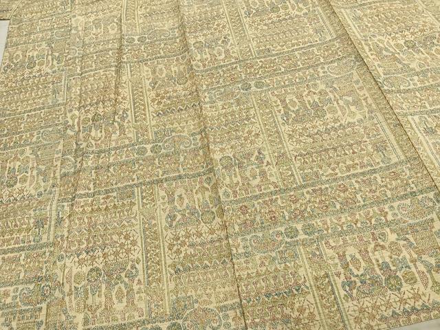 平和屋着物▽上質な紬 単衣 幾何学文様 正絹 逸品 AABC0353fy