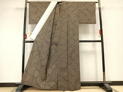 平和屋着物▽本場大島紬 単衣 7マルキ 氷割れ文様 正絹 逸品 AABC0335fy