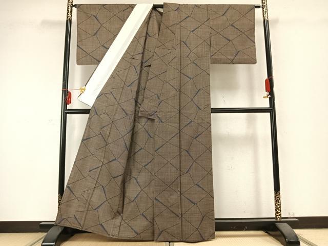 平和屋着物▽本場大島紬 単衣 7マルキ 氷割れ文様 正絹 逸品 AABC0335fy