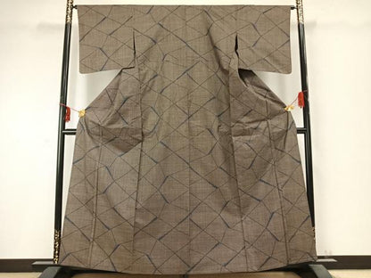 平和屋着物▽本場大島紬 単衣 7マルキ 氷割れ文様 正絹 逸品 AABC0335fy