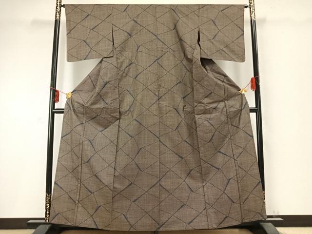 平和屋着物▽本場大島紬 単衣 7マルキ 氷割れ文様 正絹 逸品 AABC0335fy