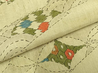 平和屋着物▽訪問着 単衣 紬地 吉祥文 正絹 逸品 AABC0352fy