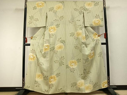 平和屋着物▽上質な小紋 単衣 草花文 正絹 逸品 AABC0371fy