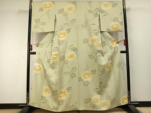 平和屋着物▽上質な小紋 単衣 草花文 正絹 逸品 AABC0371fy