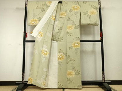 平和屋着物▽上質な小紋 単衣 草花文 正絹 逸品 AABC0371fy