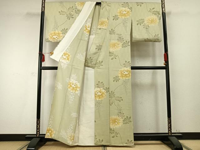 平和屋着物▽上質な小紋 単衣 草花文 正絹 逸品 AABC0371fy