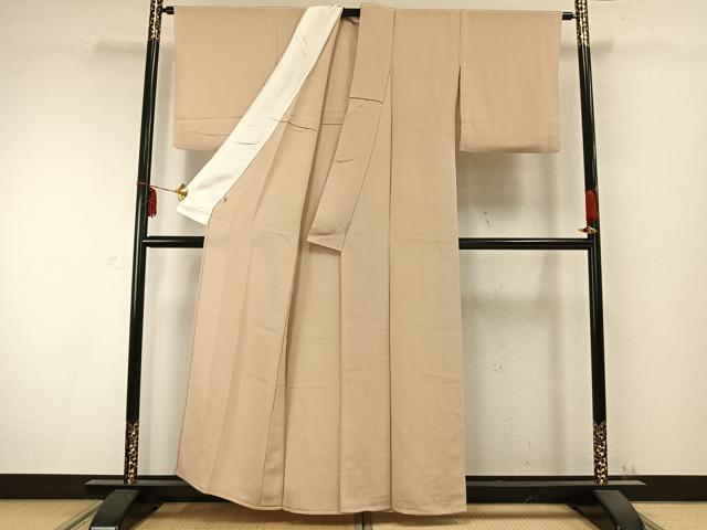 平和屋着物▽上質な色無地 単衣 蜂蜜色 鬼しぼ縮緬 正絹 逸品 AABC0367fy