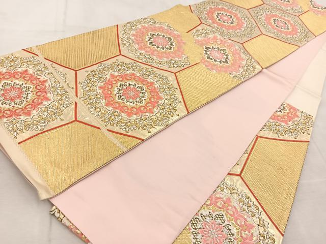 平和屋着物◎六通柄袋帯　唐織　亀甲更紗　金糸　正絹　逸品　BAAV4237yc
