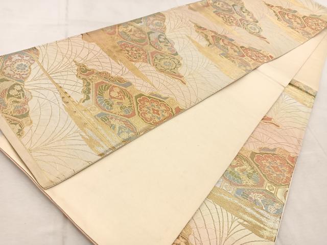 平和屋着物◎六通柄袋帯　蜀江動物花文　金銀糸　正絹　逸品　BAAV4496yc