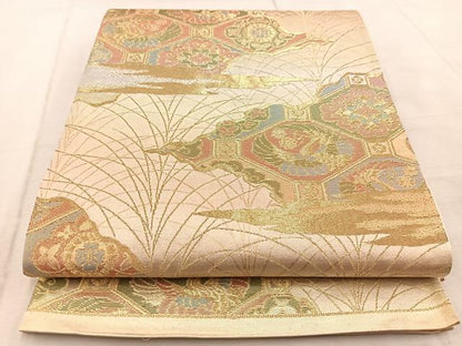 平和屋着物◎六通柄袋帯　蜀江動物花文　金銀糸　正絹　逸品　BAAV4496yc