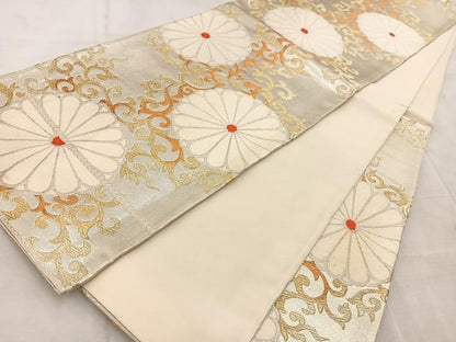 平和屋着物◎六通柄袋帯　唐織　菊唐草　金銀糸　正絹　逸品　BAAV4586yc