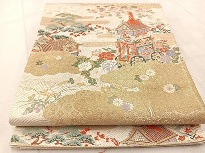 平和屋着物◎六通柄袋帯　唐織　古都祭礼鉾　金糸　正絹　逸品　BAAV4616yc