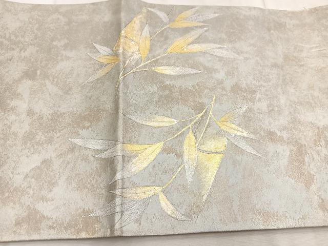 平和屋着物◎太鼓柄袋帯 笹竹文 金銀彩 引箔 正絹 逸品 BAAV4662yc