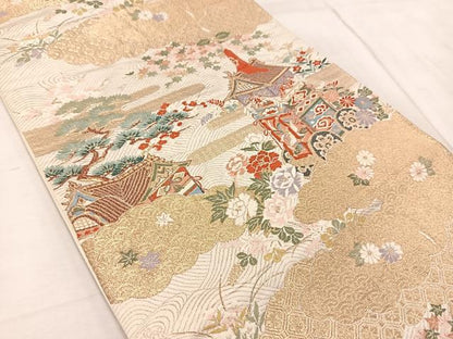 平和屋着物◎六通柄袋帯　唐織　古都祭礼鉾　金糸　正絹　逸品　BAAV4616yc