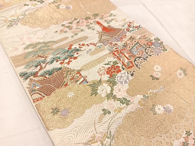 平和屋着物◎六通柄袋帯　唐織　古都祭礼鉾　金糸　正絹　逸品　BAAV4616yc