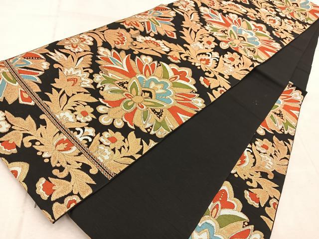 平和屋着物◎六通柄　本袋帯　唐織　宝相華　黒地　金糸　正絹　逸品　BAAV4652yc