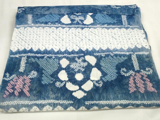 平和屋着物＊夏物　浴衣　有松鳴海絞り　反物　着尺　横段花文　綿　逸品　未使用　DAAW7884zzz