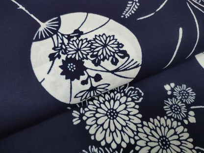 平和屋着物＊夏物　浴衣　反物　着尺　菊　団扇花文　綿　逸品　未使用　DAAW7883zzz