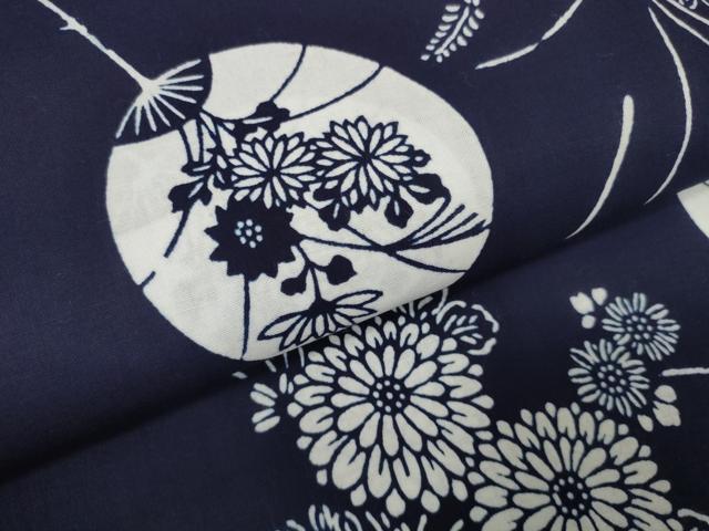 平和屋着物＊夏物　浴衣　反物　着尺　菊　団扇花文　綿　逸品　未使用　DAAW7883zzz