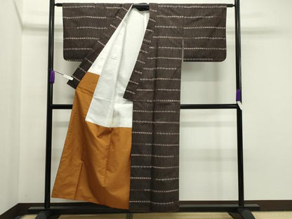 平和屋着物●上質な紬 横段吉祥文 正絹 逸品 CAAY8043gh