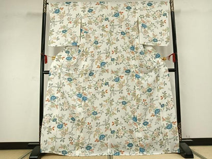 平和屋着物▽小紋 単衣 枝花文 金彩 洗える着物 AABC0398fy
