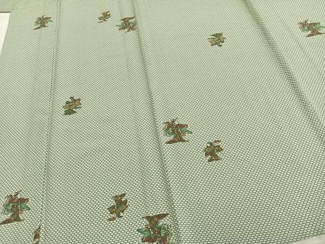平和屋着物▽小紋 単衣 人物文 洗える着物 未使用 AABC0408fy