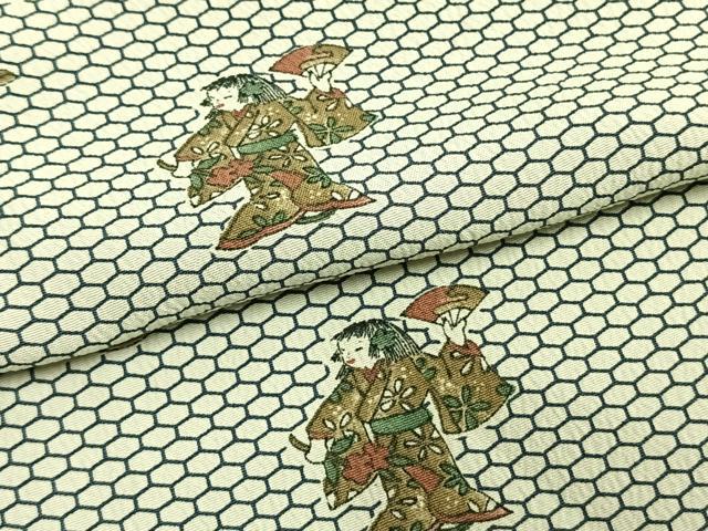 平和屋着物▽小紋 単衣 人物文 洗える着物 未使用 AABC0408fy