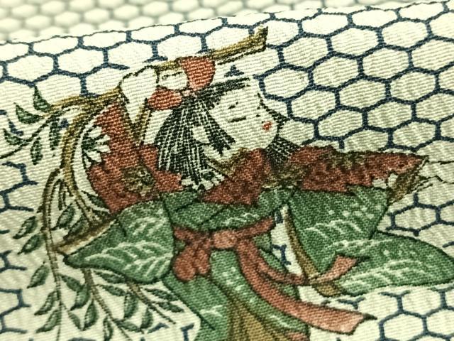 平和屋着物▽小紋 単衣 人物文 洗える着物 未使用 AABC0408fy