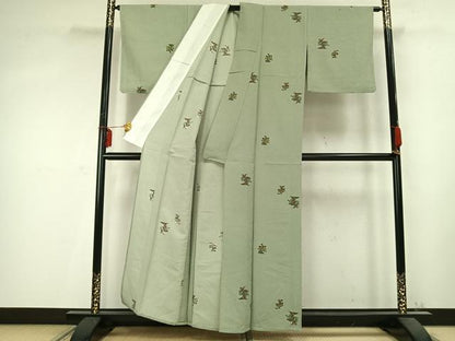 平和屋着物▽小紋 単衣 人物文 洗える着物 未使用 AABC0408fy