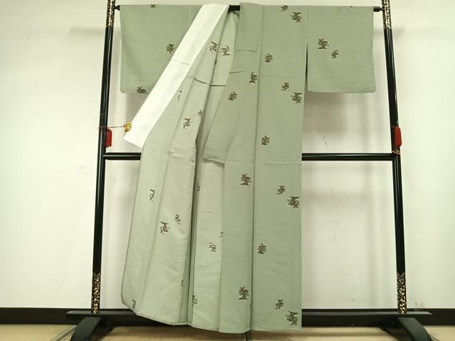 平和屋着物▽小紋 単衣 人物文 洗える着物 未使用 AABC0408fy