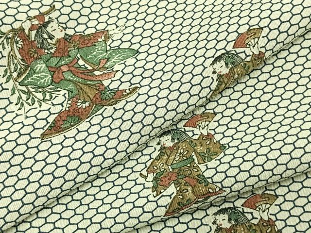 平和屋着物▽小紋 単衣 人物文 洗える着物 未使用 AABC0408fy