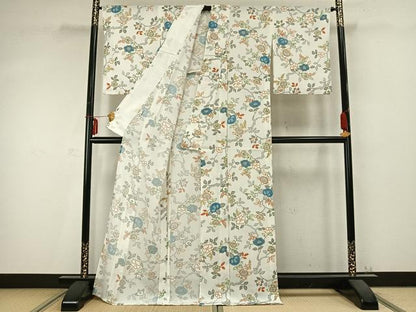 平和屋着物▽小紋 単衣 枝花文 金彩 洗える着物 AABC0398fy