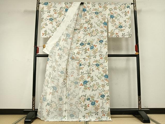 平和屋着物▽小紋 単衣 枝花文 金彩 洗える着物 AABC0398fy