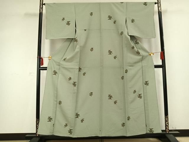 平和屋着物▽小紋 単衣 人物文 洗える着物 未使用 AABC0408fy