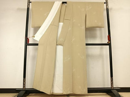 平和屋着物▽上質な小紋 単衣 舞葉文 鬼しぼ縮緬 正絹 逸品 AABC0391fy