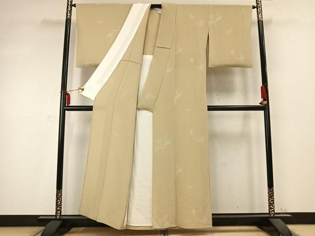 平和屋着物▽上質な小紋 単衣 舞葉文 鬼しぼ縮緬 正絹 逸品 AABC0391fy