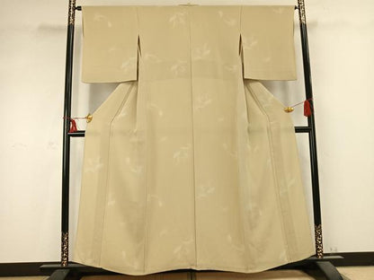 平和屋着物▽上質な小紋 単衣 舞葉文 鬼しぼ縮緬 正絹 逸品 AABC0391fy