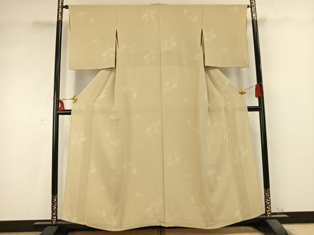 平和屋着物▽上質な小紋 単衣 舞葉文 鬼しぼ縮緬 正絹 逸品 AABC0391fy