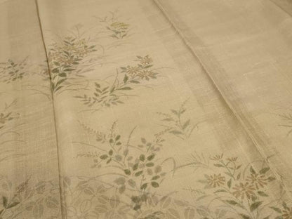 平和屋着物＊夏物 訪問着 紗 紬地 草花文 金彩 正絹 逸品 AABC1812jd
