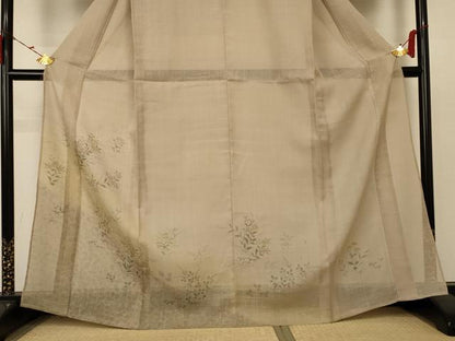 平和屋着物＊夏物 訪問着 紗 紬地 草花文 金彩 正絹 逸品 AABC1812jd