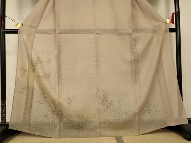平和屋着物＊夏物 訪問着 紗 紬地 草花文 金彩 正絹 逸品 AABC1812jd