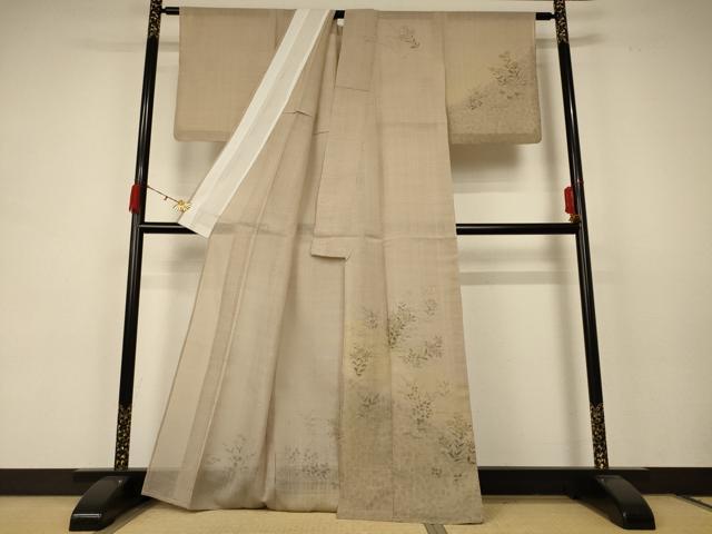 平和屋着物＊夏物 訪問着 紗 紬地 草花文 金彩 正絹 逸品 AABC1812jd