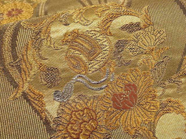 平和屋着物▼六通柄袋帯　草花丸文　金銀糸　正絹　逸品　AABB9647wj