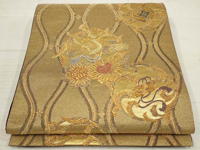 平和屋着物▼六通柄袋帯　草花丸文　金銀糸　正絹　逸品　AABB9647wj