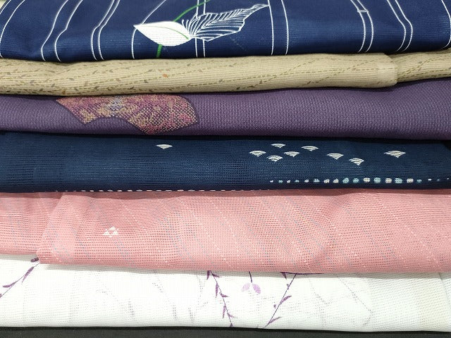平和屋本店■夏物 小紋 絽 紗 洗える着物 まとめて20点 鳥 人物 花柄 手描き 着用可能多数 se3736