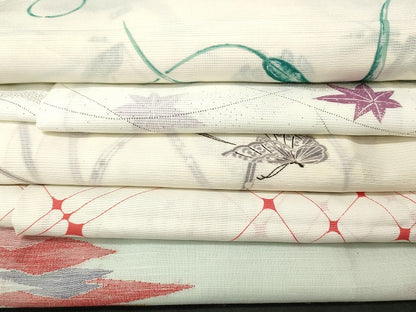 平和屋本店■夏物 小紋 絽 紗 洗える着物 まとめて20点 鳥 人物 花柄 手描き 着用可能多数 se3736